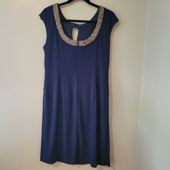 Alex Evenings Women's Royal Blue Embellished Beaded Formal Mini Dress. Size 14 - Picture 3 of 6